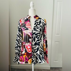 New Anthropologie Let Me Be Abstract Printed Silky Blouse Size S